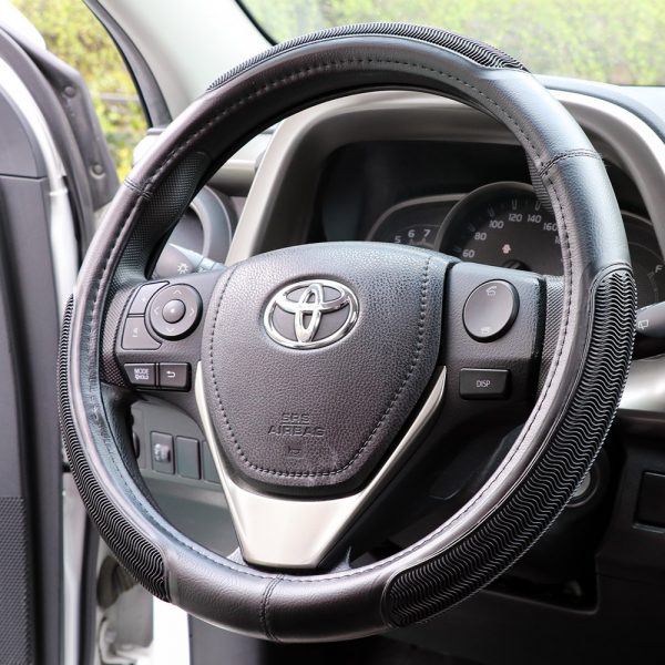 Black universal steering wheel cover with wave texture