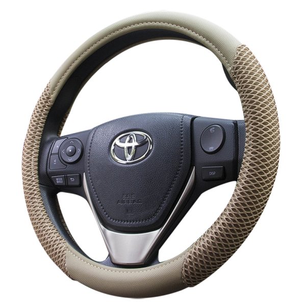 Universal fit affordable steering wheel cover beige PU mesh