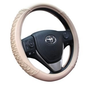Beige PU steering wheel cover universal fit 38 cm