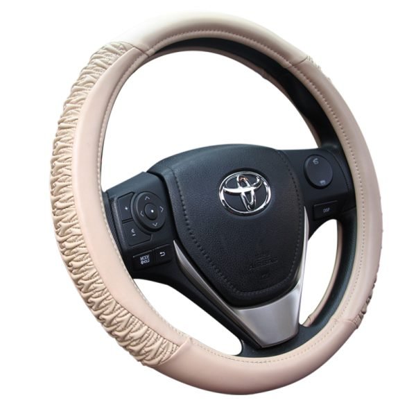Beige PU steering wheel cover universal fit 38 cm