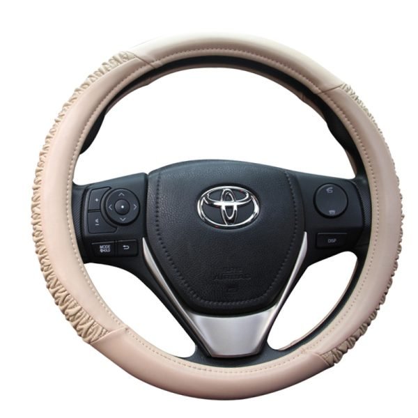Beige PU steering wheel cover with anti slip texture