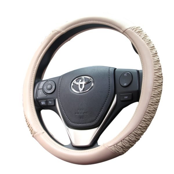 Beige PU car steering wheel cover 38 cm universal
