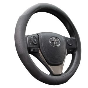 Breathable auto steering wheel cover in black, 38 cm universal fit