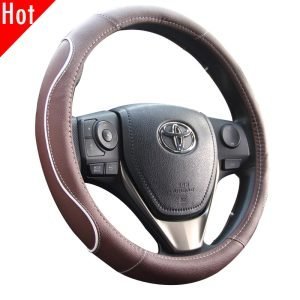 Brown car steering wheel cover PU leather universal 38 cm