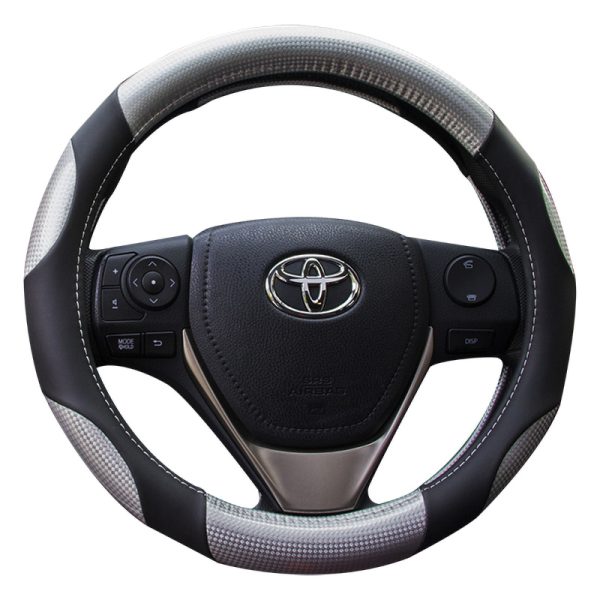 Universal carbon fiber steering wheel cover black silver