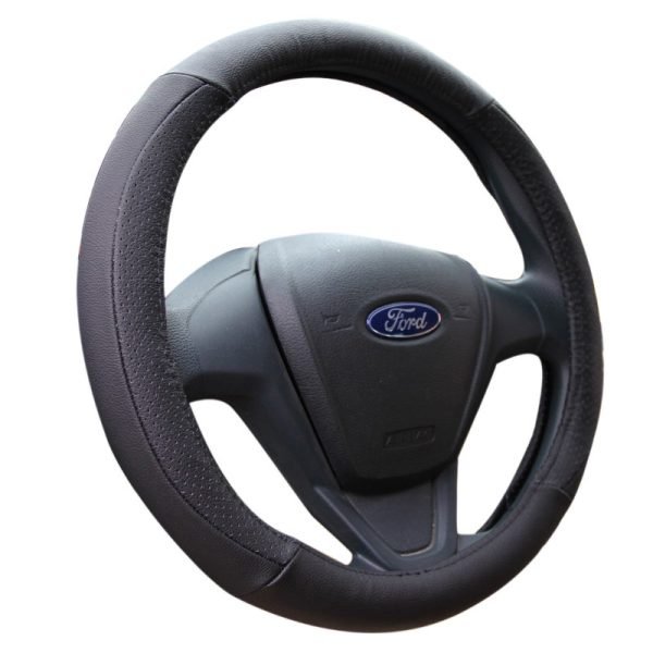 Classic leather steering wheel cover with textured grip