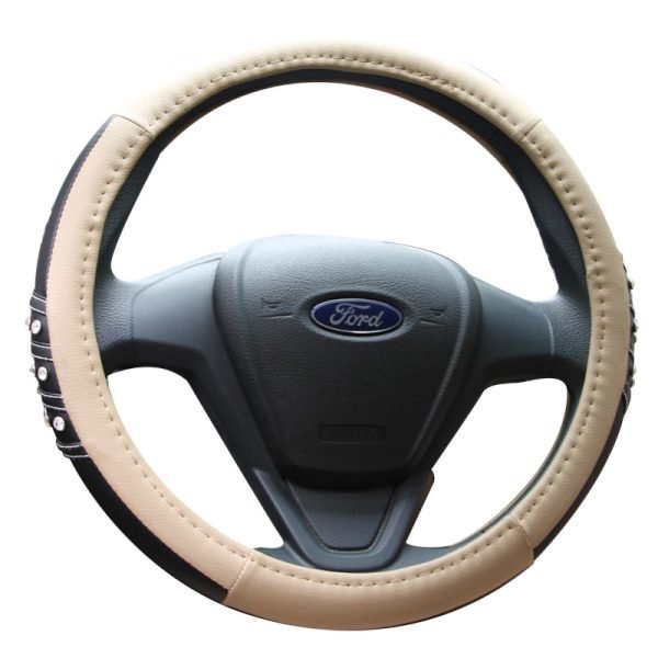 Universal 38cm crystal steering wheel cover beige black design