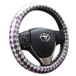 Custom Print Steering Wheel Cover with transparent surface and geometric pattern