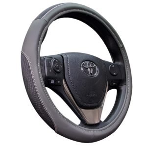 Deluxe car steering wheel cover installed, PU leather with textured grip