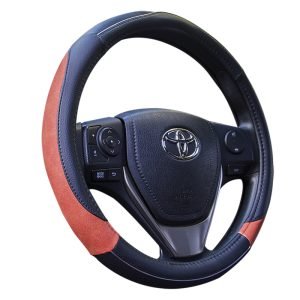 Deluxe matte grip steering wheel cover with suede red insert