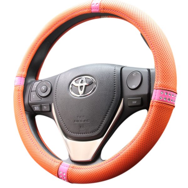 PU leather diamond steering wheel cover with crystal studs