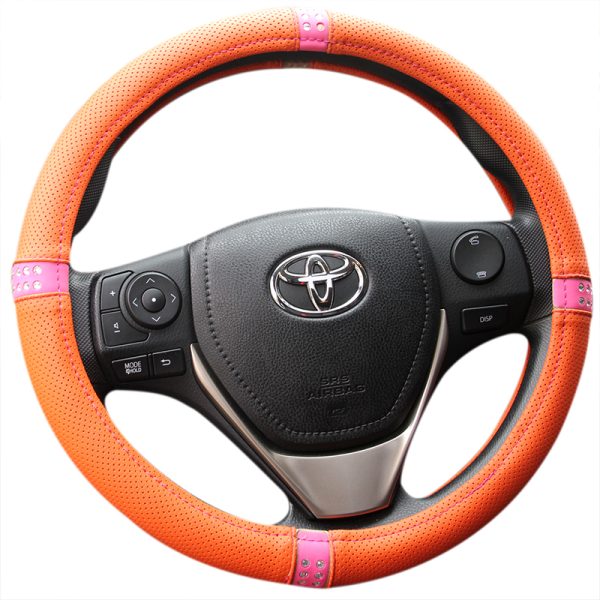 Diamond steering wheel cover orange with pink crystal trim