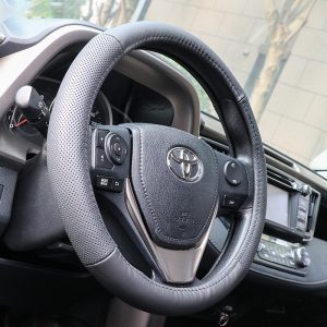 Durable leather steering wheel cover with non-slip grip