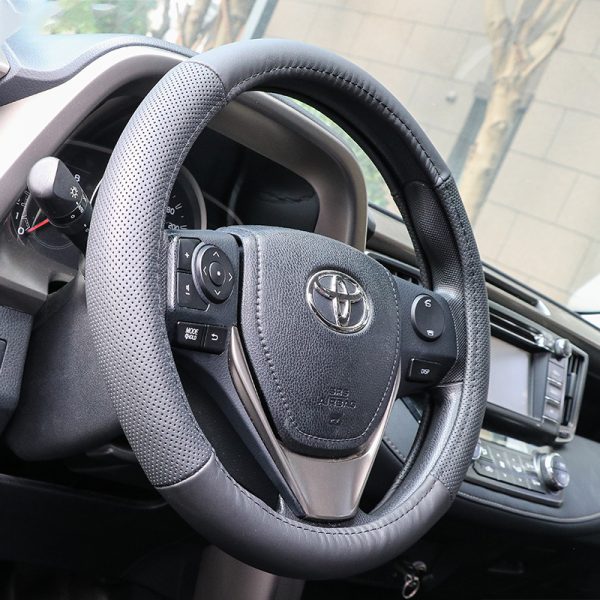 Durable leather steering wheel cover with non-slip grip
