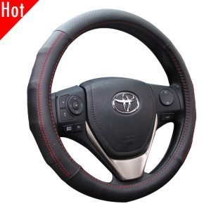 Elegant car steering wheel cover PU leather with red stitching
