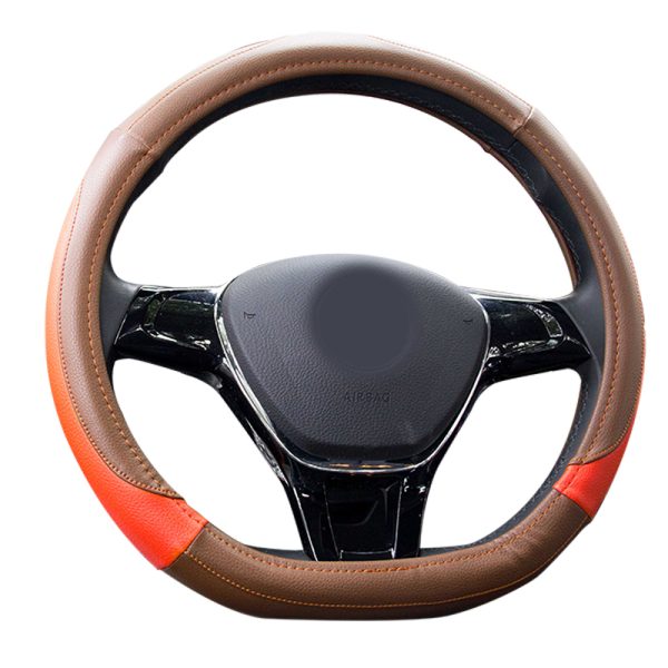 Flat Bottom Steering Wheel Cover 80504 front view with brown and orange sport-style design