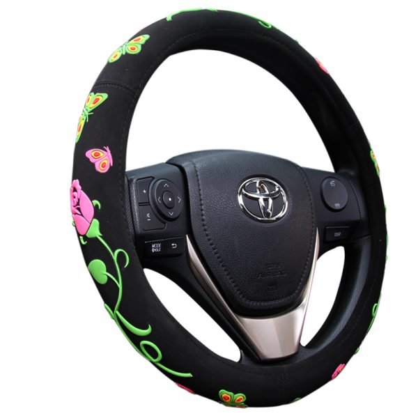 Flower Steering Wheel Cover for Girls - front view with floral pattern