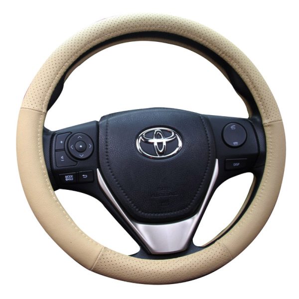 Beige perforated leather steering wheel cover 38 cm