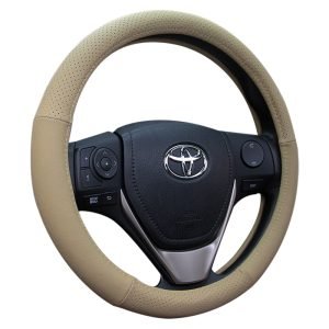 Genuine leather steering wheel cover beige 38 cm universal