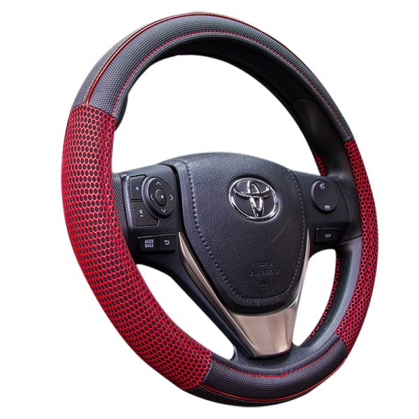 Hot Red Steering Wheel Cover with red mesh non-slip grip