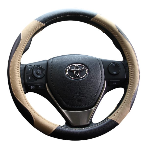 PU leatherette steering wheel cover for cars black beige