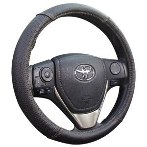 Luxury leather steering wheel cover with universal 38 cm fit