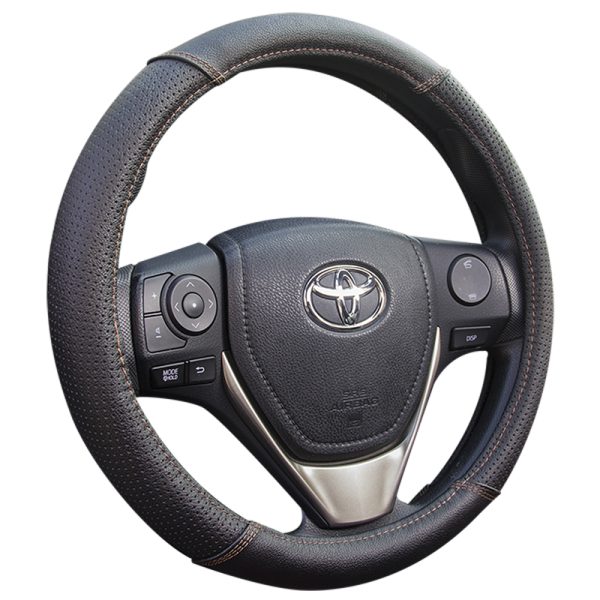Luxury leather steering wheel cover with universal 38 cm fit