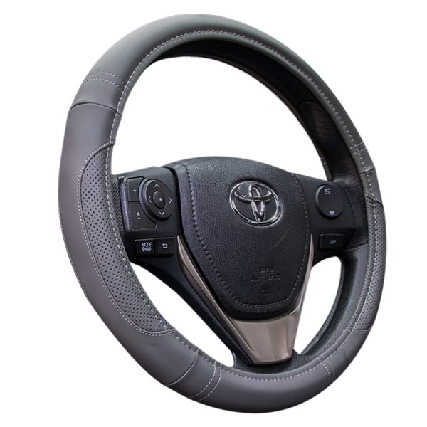 Luxury steering wheel cover in grey PU leather with anti-slip grip