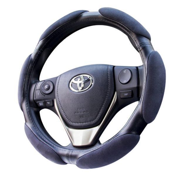 Anti-slip memory foam steering wheel cover, universal 14.5–15" and 15.5–15.75", right-angle view