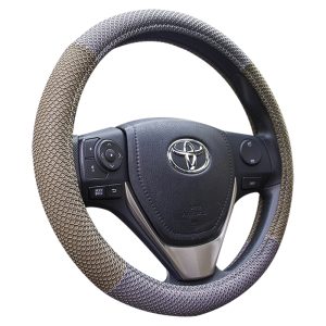 Mesh cooling steering wheel cover in beige mesh fabric