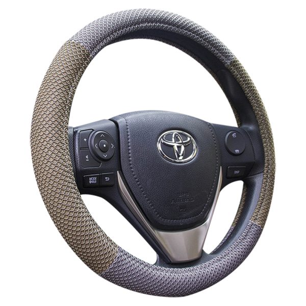 Mesh cooling steering wheel cover in beige mesh fabric