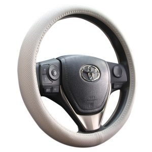 Beige perforated leather steering wheel cover 38cm universal fit