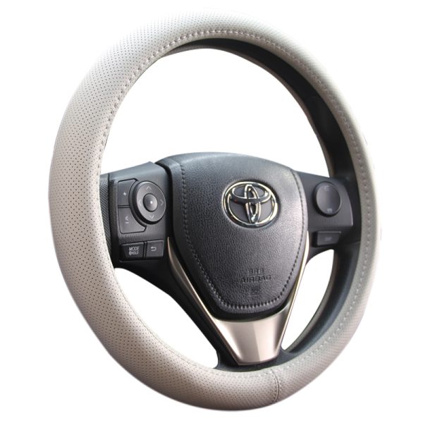 Beige perforated leather steering wheel cover 38cm universal fit