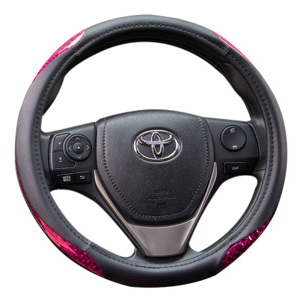 Pink glitter steering wheel cover front view universal fit