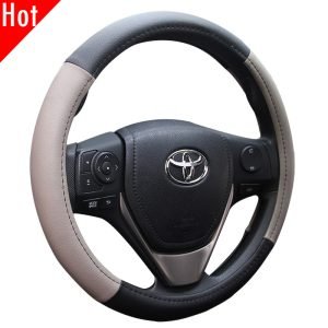 Popular steering wheel cover in two-tone PU leather universal fit