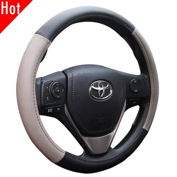 Popular steering wheel cover in two-tone PU leather universal fit