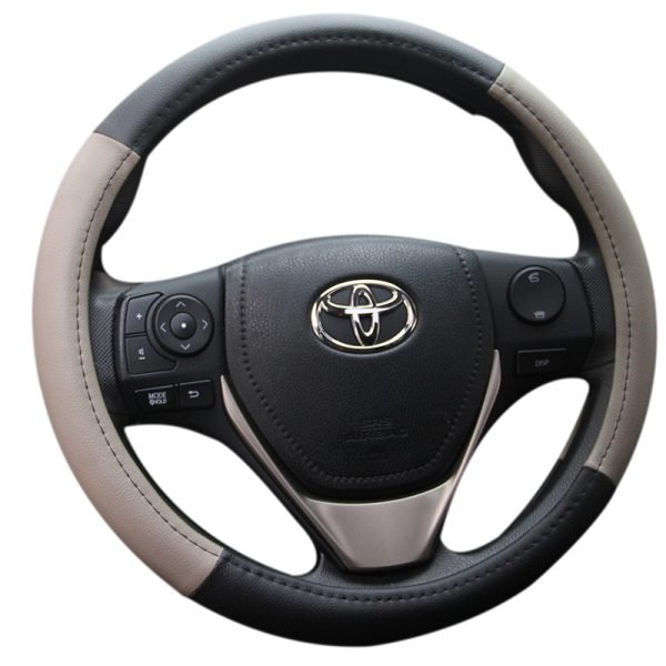 Two-tone PU leather popular steering wheel cover black gray