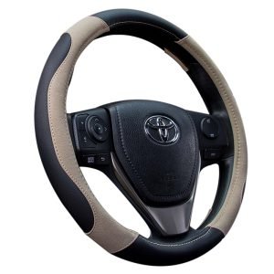 PU suede steering wheel cover with two-tone design