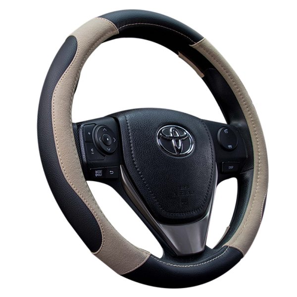 PU suede steering wheel cover with two-tone design