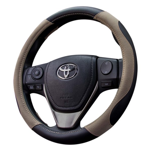 niversal PU suede steering wheel cover in black and beige
