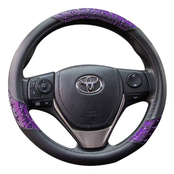 Purple embossed PVC car steering wheel cover front view