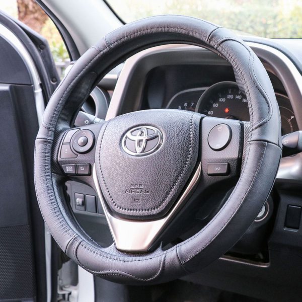 Real Leather Steering Wheel Cover beige color hand-stitched design