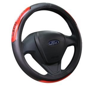 Reflective Auto Steering Wheel Cover with red PU accent for universal 38 cm fit