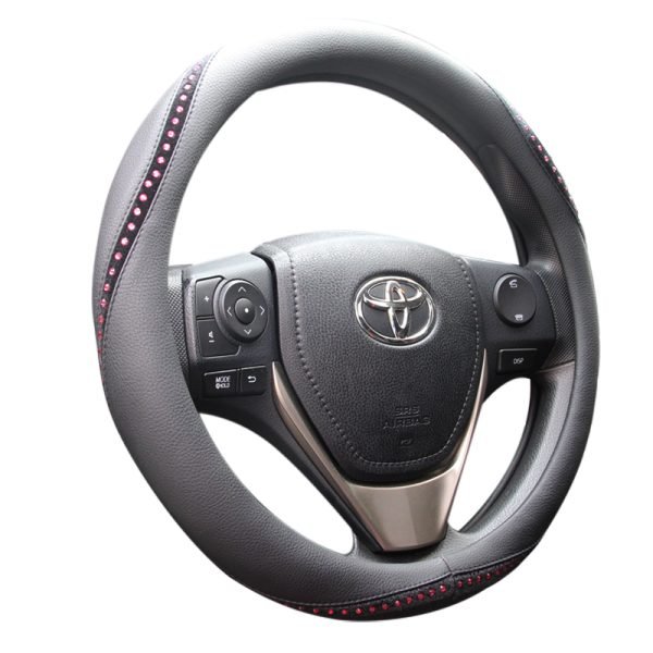 Rhinestone car steering wheel cover with pink crystals – front close-up