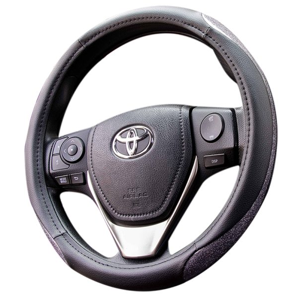 Shiny silver metallic steering wheel cover in angled view