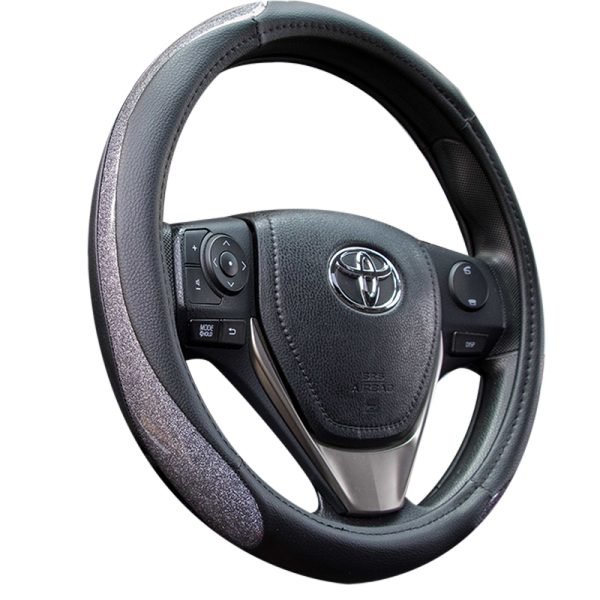 Silver Metallic Steering Wheel Cover, PU leather 38 cm universal fit