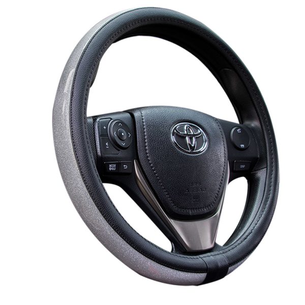 Silver steering wheel cover PU leather universal 38 cm fit