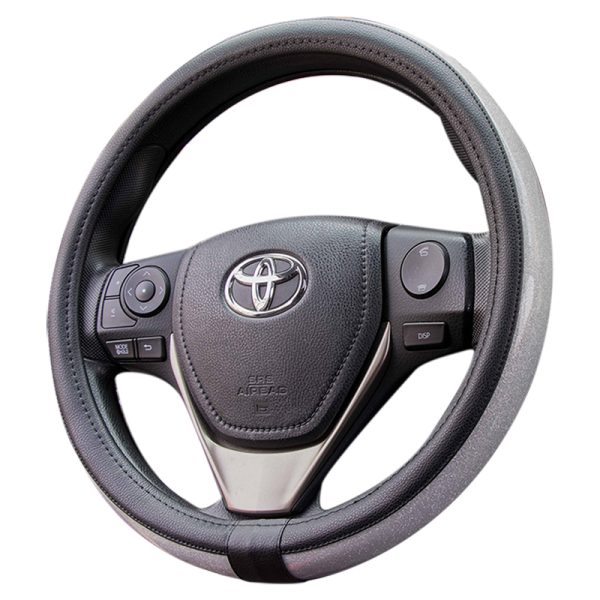 PU leather silver steering wheel cover with anti slip core