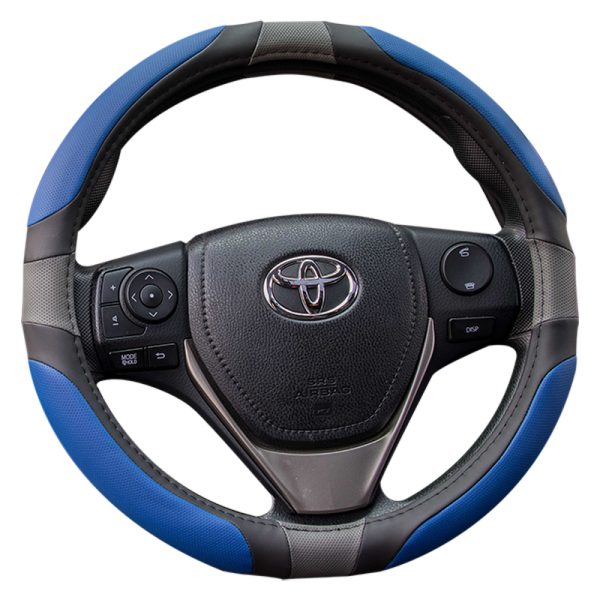Blue and black PU steering wheel cover universal size