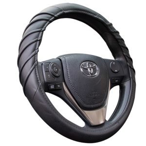 Spiral Stitch Steering Wheel Cover in PU leather, 38 cm universal fit